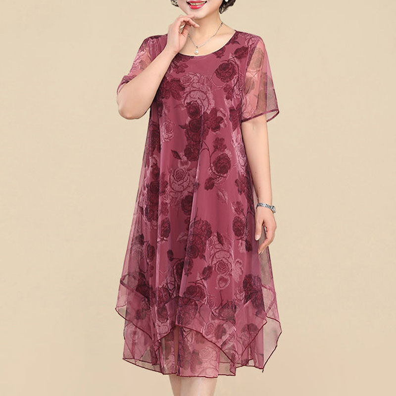 Summer Clothing For 70 Year Old Woman - Nieuwe O-hals Korte Mouw Jurken Vintage