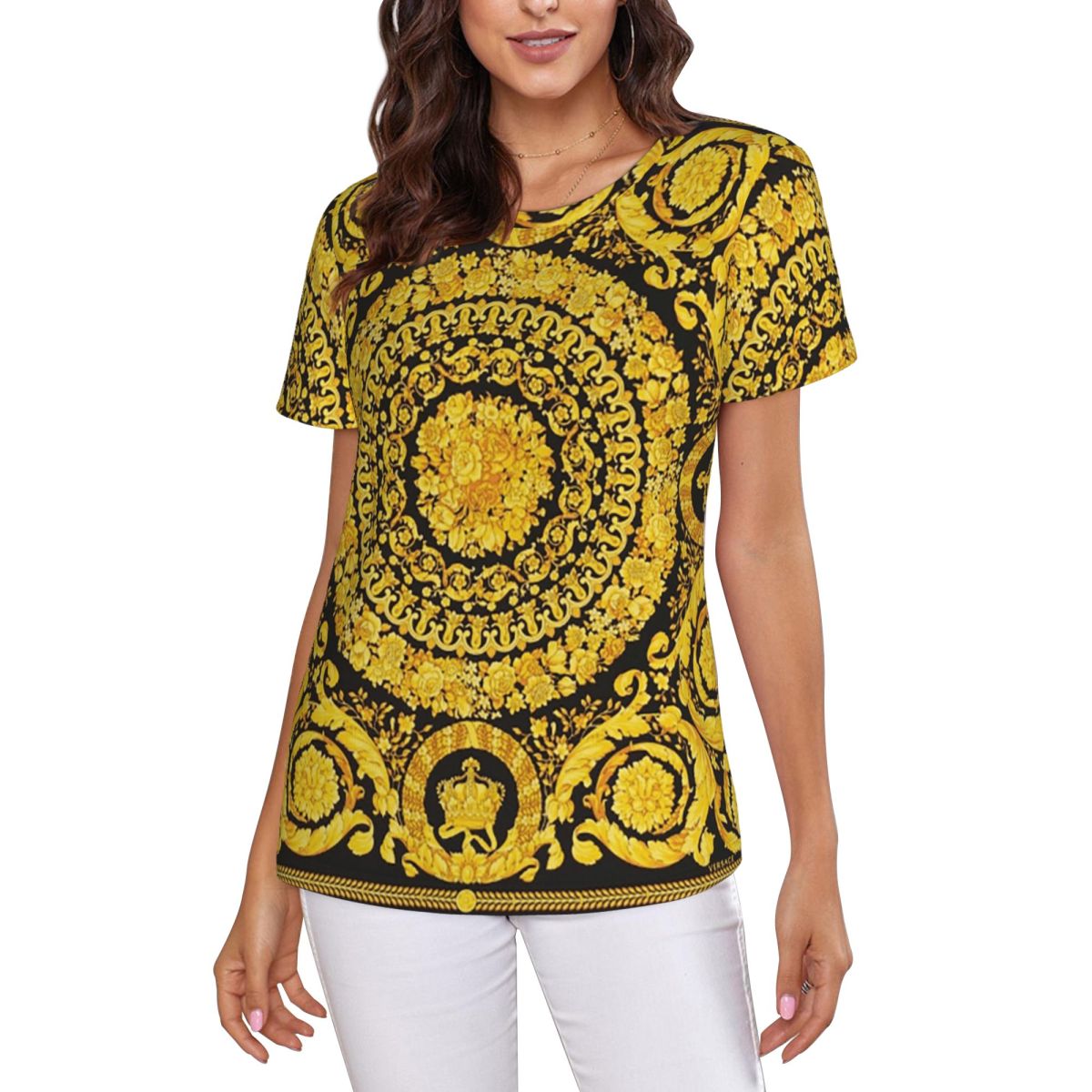Summer Clothing For 70 Year Old Woman - Decoratief gouden medaillon barok T-shirt dames