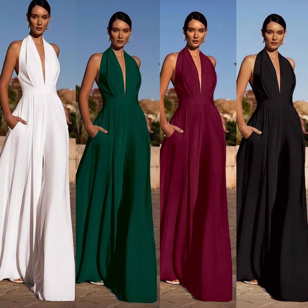 Summer Clothing For 70 Year Old Woman - Office Lady Sexy Deep-V Jumpsuit Dameskleding