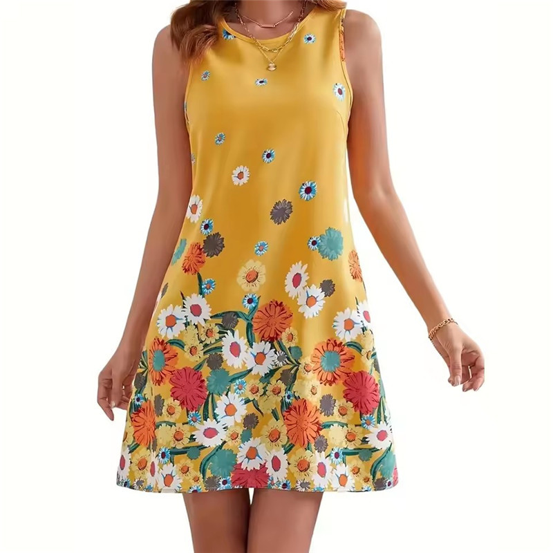 Soft Summer Yellow Clothing - Gele bloemenjurk Dames Mouwloos Zacht zonnejurkje